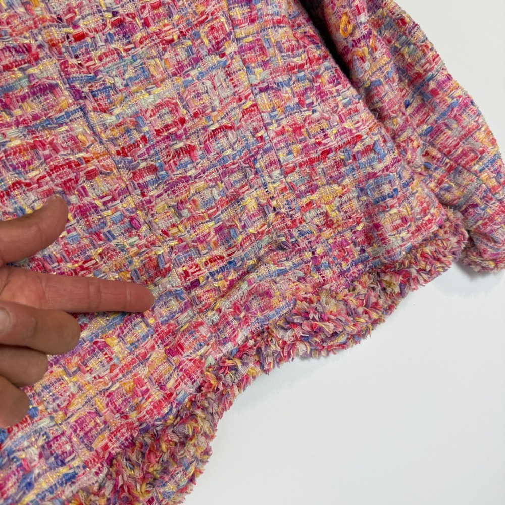 Escada Tweed Blazer Womens 36 Multi Pink Fringed Wool Silk Lined Jacket - Picture 11 of 16